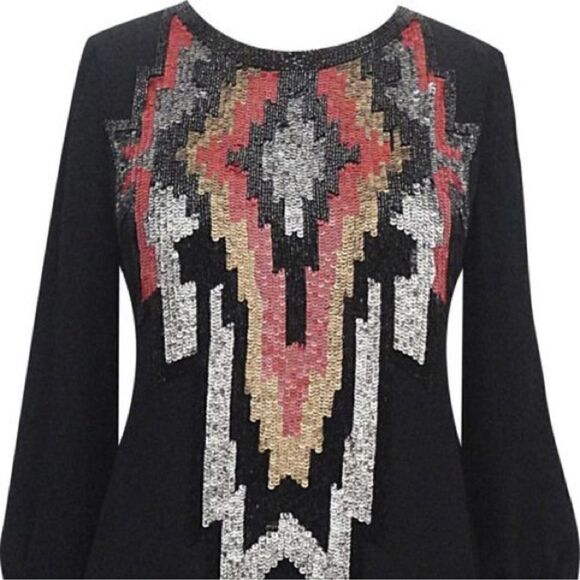 Yoana Baraschi Black Long Sleeve Rhinestone Beaded Sheath Dress Size 12 - Picture 2 of 13